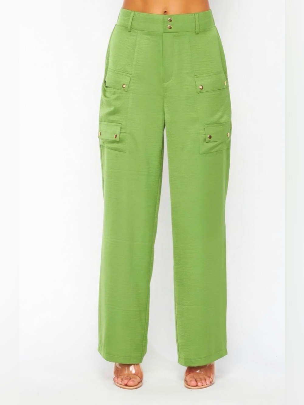High-Rise Wide Leg Cargo Pants - Green